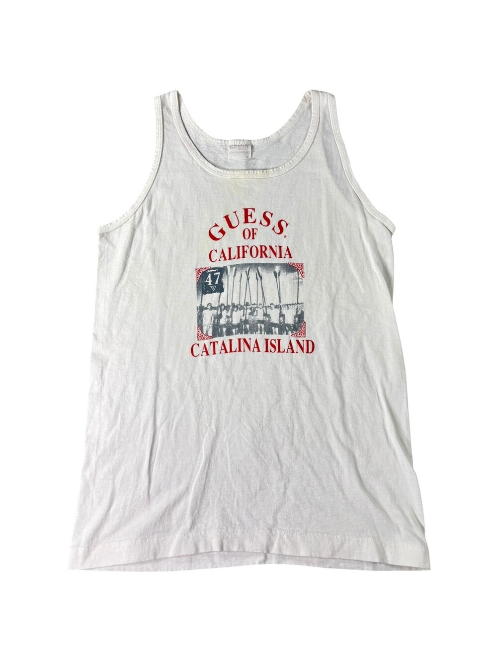 Vintage 1989 Guess of California Catalina Island Tank Top White Mens Large USA - Picture 1 of 6